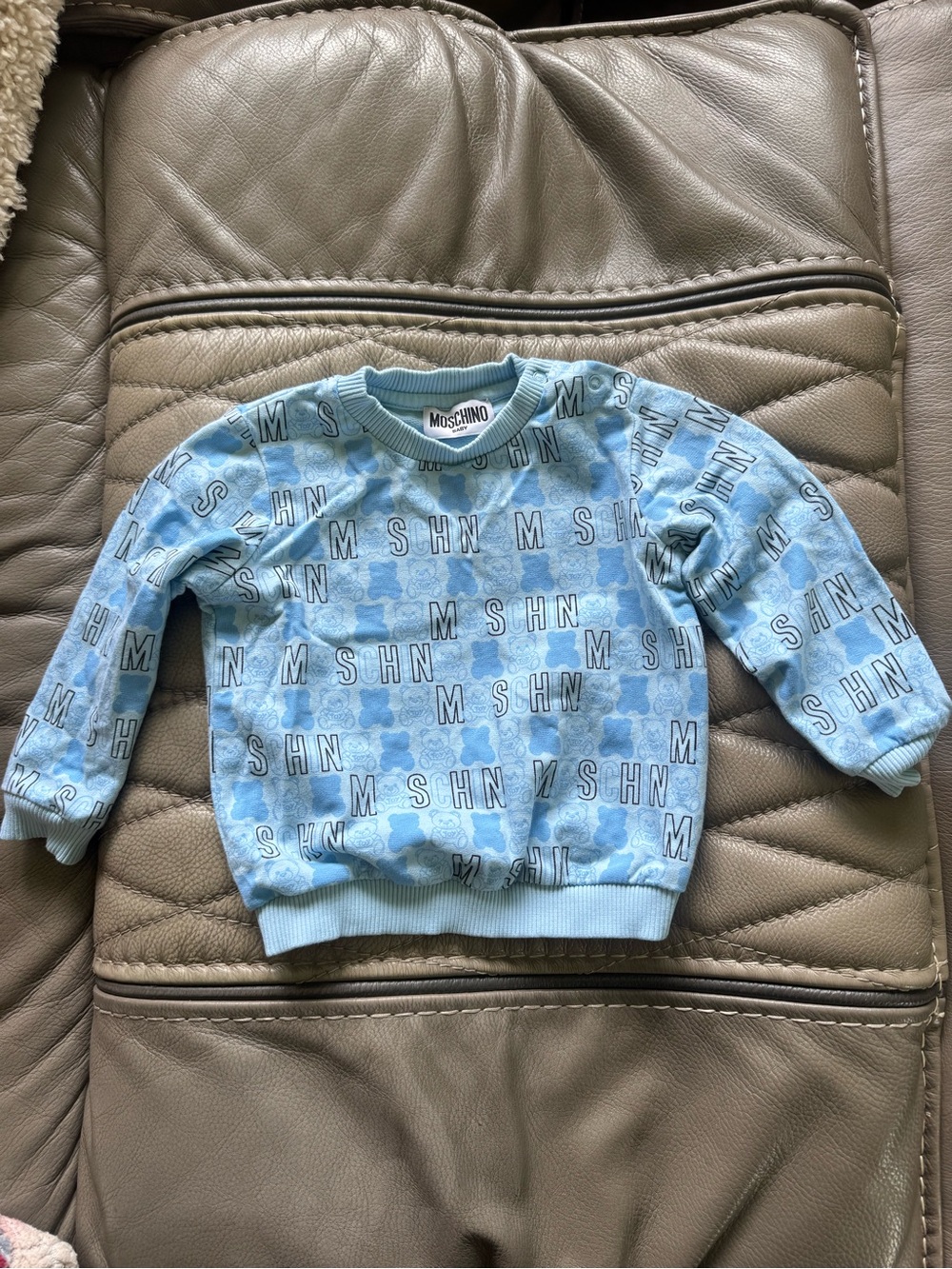 Moschino Kids Light Blue All-Over Logo Sweatshirt